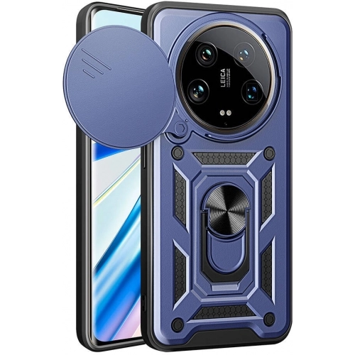 Xiaomi Mi 14 Ultra Kılıf Zırhlı Standlı Silikon Sürgülü Kamera Korumalı Tank Kapak - Siyah