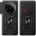 Xiaomi Mi 14 Ultra Kılıf Zırhlı Standlı Silikon Sürgülü Kamera Korumalı Tank Kapak - Siyah