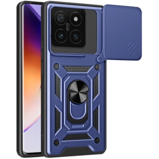 Xiaomi Mi 14T Kılıf Zırhlı Standlı Silikon Sürgülü Kamera Korumalı Tank Kapak - Mavi