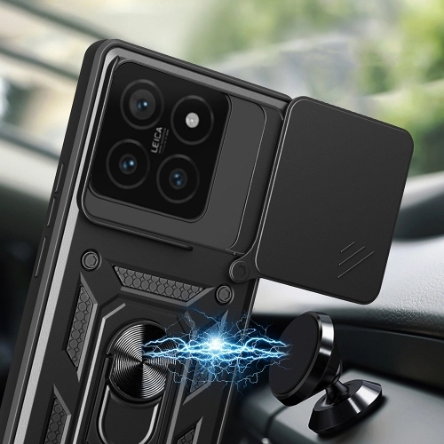 Xiaomi Mi 14T Kılıf Zırhlı Standlı Silikon Sürgülü Kamera Korumalı Tank Kapak - Siyah