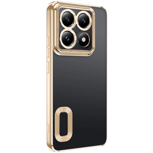 Xiaomi Mi 14T Pro Kılıf Kamera Lens Korumalı Şeffaf Renkli Logo Gösteren Parlak Kapak - Gold