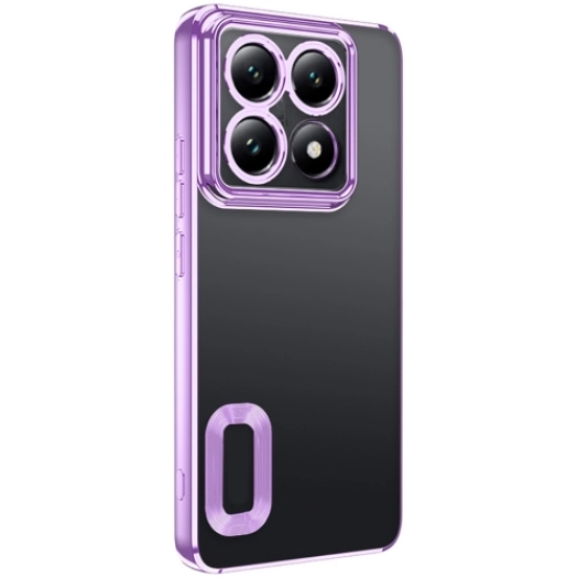 Xiaomi Mi 14T Pro Kılıf Kamera Lens Korumalı Şeffaf Renkli Logo Gösteren Parlak Kapak - Lila