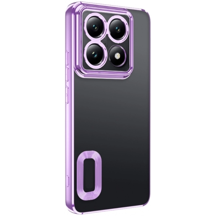 Xiaomi Mi 14T Pro Kılıf Kamera Lens Korumalı Şeffaf Renkli Logo Gösteren Parlak Kapak - Lila
