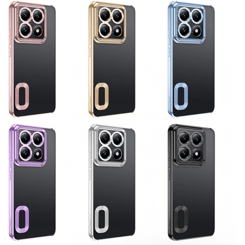 Xiaomi Mi 14T Pro Kılıf Kamera Lens Korumalı Şeffaf Renkli Logo Gösteren Parlak Kapak - Lila