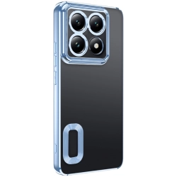 Xiaomi Mi 14T Pro Kılıf Kamera Lens Korumalı Şeffaf Renkli Logo Gösteren Parlak Kapak - Mavi