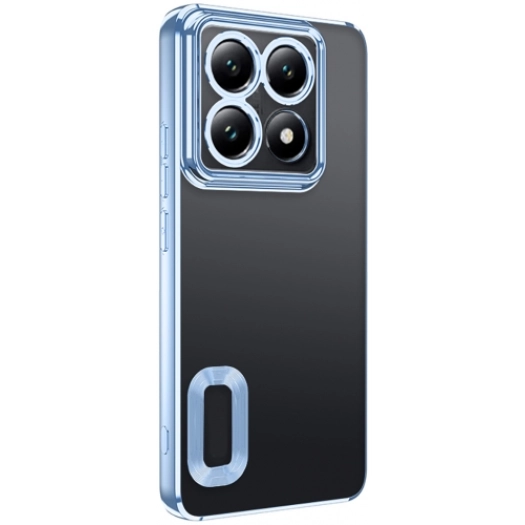 Xiaomi Mi 14T Pro Kılıf Kamera Lens Korumalı Şeffaf Renkli Logo Gösteren Parlak Kapak - Mavi