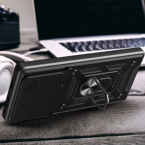 Xiaomi Mi 14T Pro Kılıf Zırhlı Standlı Silikon Sürgülü Kamera Korumalı Tank Kapak - Mavi