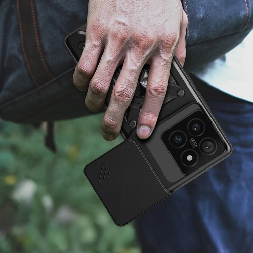 Xiaomi Mi 14T Pro Kılıf Zırhlı Standlı Silikon Sürgülü Kamera Korumalı Tank Kapak - Siyah