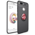Xiaomi Mi 5X Kılıf Renkli Silikon Yüzüklü Standlı Auto Focus Ravel Kapak - Kırmızı - Siyah