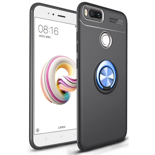 Xiaomi Mi 5X Kılıf Renkli Silikon Yüzüklü Standlı Auto Focus Ravel Kapak - Mavi - Siyah