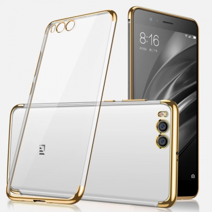Xiaomi Mi 6 Kılıf Renkli Köşeli Lazer Şeffaf Esnek Silikon - Gold