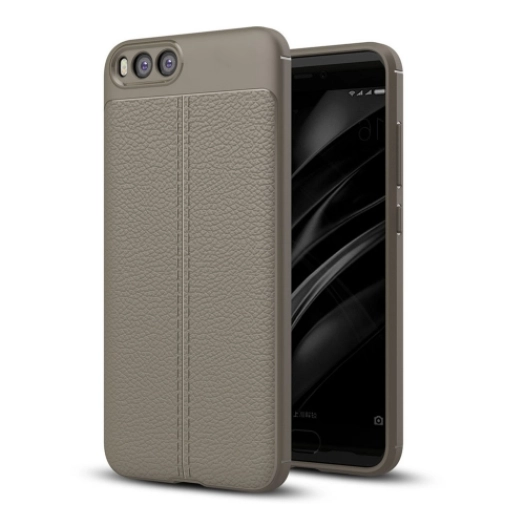 Xiaomi Mi 6 Kılıf Deri Görünümlü Lüks Parmak İzi Bırakmaz Niss Silikon Kapak - Gri