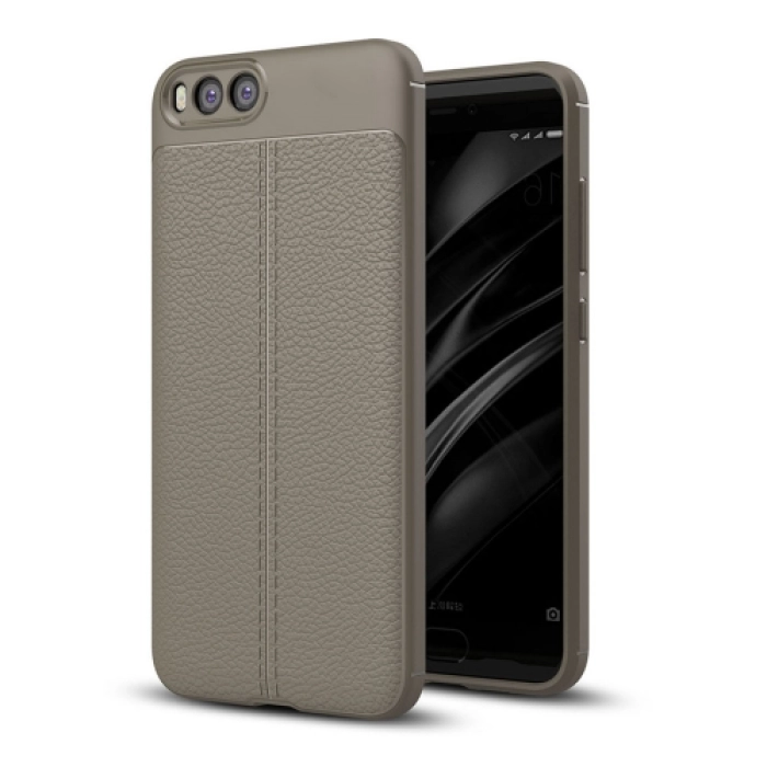 Xiaomi Mi 6 Kılıf Deri Görünümlü Lüks Parmak İzi Bırakmaz Niss Silikon Kapak - Gri