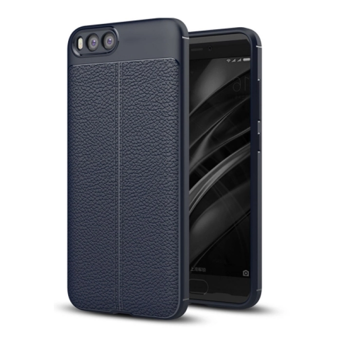 Xiaomi Mi 6 Kılıf Deri Görünümlü Lüks Parmak İzi Bırakmaz Niss Silikon Kapak - Lacivert