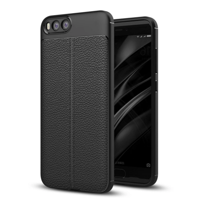 Xiaomi Mi 6 Kılıf Deri Görünümlü Lüks Parmak İzi Bırakmaz Niss Silikon Kapak - Siyah
