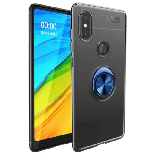 Xiaomi Mi 6X Kılıf Renkli Silikon Yüzüklü Standlı Auto Focus Ravel Kapak - Mavi - Siyah