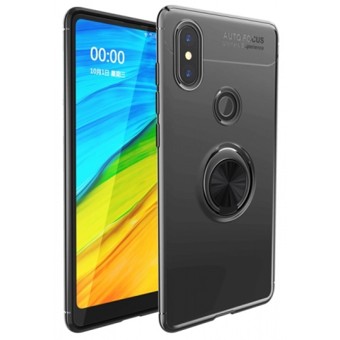 Xiaomi Mi 6X Kılıf Renkli Silikon Yüzüklü Standlı Auto Focus Ravel Kapak - Siyah