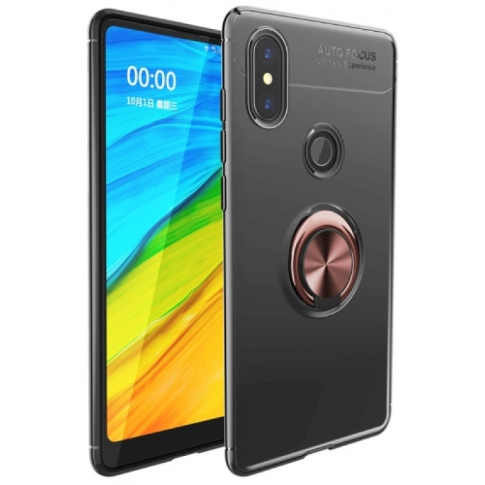Xiaomi Mi 6X Kılıf Renkli Silikon Yüzüklü Standlı Auto Focus Ravel Kapak - Siyah - Gold