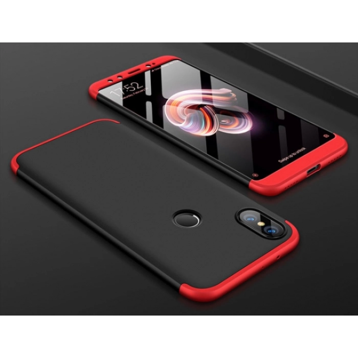 Xiaomi Mi 8 Kılıf 3 Parçalı 360 Tam Korumalı Rubber AYS Kapak  - Kırmızı - Siyah