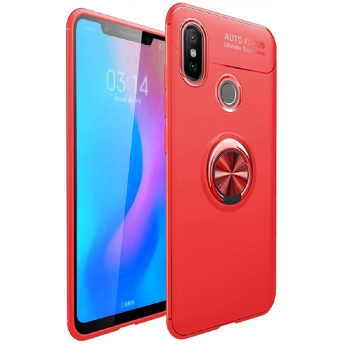 Xiaomi Mi 8 Kılıf Renkli Silikon Yüzüklü Standlı Auto Focus Ravel Kapak - Kırmızı