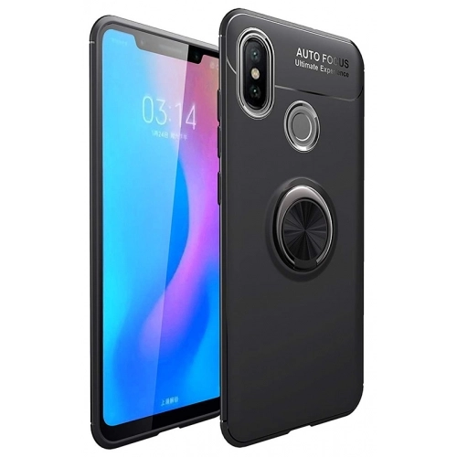 Xiaomi Mi 8 Kılıf Renkli Silikon Yüzüklü Standlı Auto Focus Ravel Kapak - Siyah