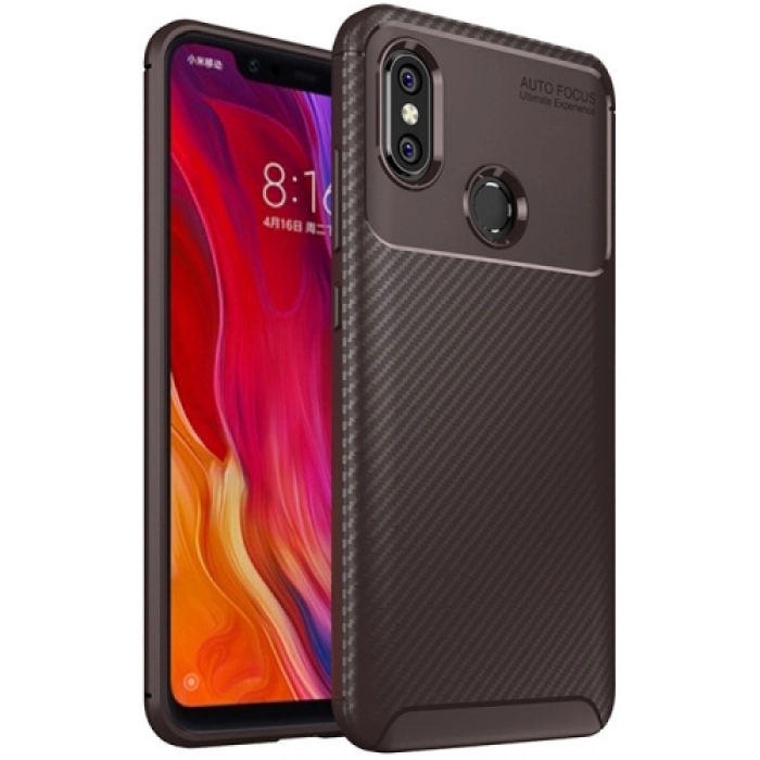 Xiaomi Mi 8 Kılıf Silikon Parmak İzi Bırakmayan Karbon Soft Negro Kapak - Kahve