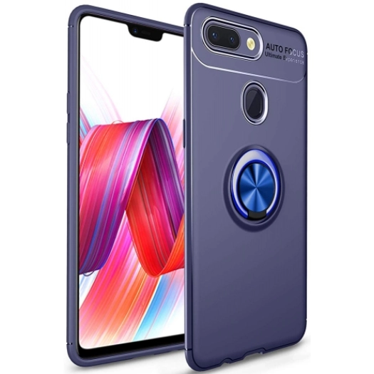 Xiaomi Mi 8 Lite Kılıf Renkli Silikon Yüzüklü Standlı Auto Focus Ravel Kapak - Mavi