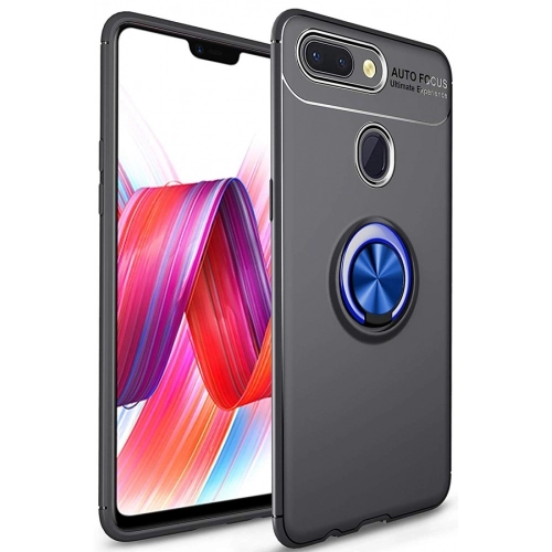 Xiaomi Mi 8 Lite Kılıf Renkli Silikon Yüzüklü Standlı Auto Focus Ravel Kapak - Mavi - Siyah