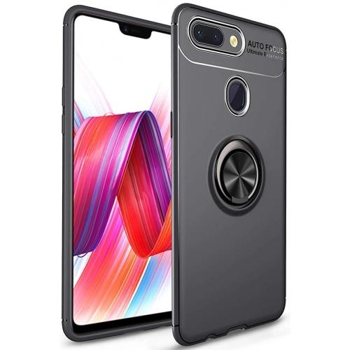 Xiaomi Mi 8 Lite Kılıf Renkli Silikon Yüzüklü Standlı Auto Focus Ravel Kapak - Siyah