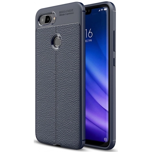 Xiaomi Mi 8 Lite Kılıf Deri Görünümlü Lüks Parmak İzi Bırakmaz Niss Silikon Kapak - Lacivert