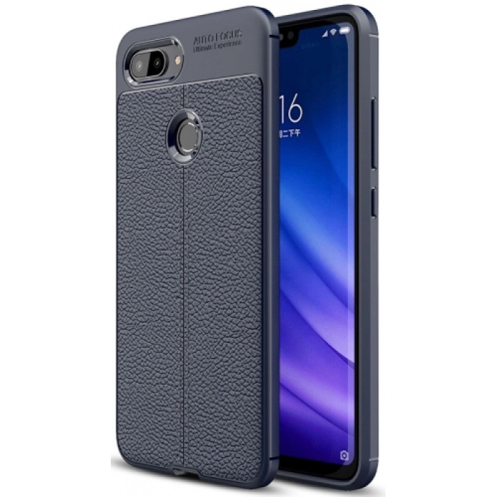 Xiaomi Mi 8 Lite Kılıf Deri Görünümlü Lüks Parmak İzi Bırakmaz Niss Silikon Kapak - Lacivert