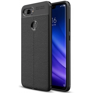 Xiaomi Mi 8 Lite Kılıf Deri Görünümlü Lüks Parmak İzi Bırakmaz Niss Silikon Kapak - Siyah