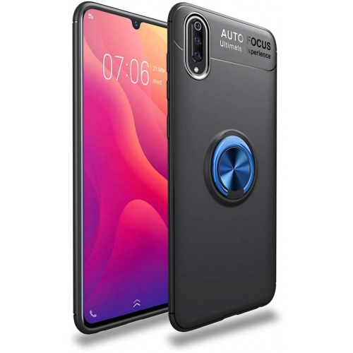 Xiaomi Mi 9 Kılıf Renkli Silikon Yüzüklü Standlı Auto Focus Ravel Kapak - Mavi - Siyah