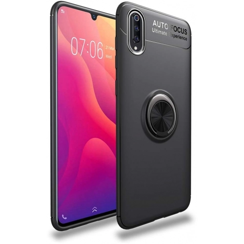Xiaomi Mi 9 Kılıf Renkli Silikon Yüzüklü Standlı Auto Focus Ravel Kapak - Siyah