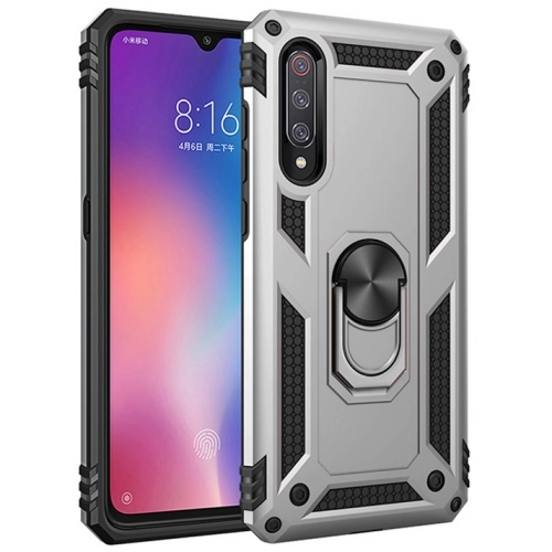 Xiaomi Mi 9 Kılıf Silikon Zırhlı Standlı Yüzüklü Mıknatıslı Tank Kapak - Gri