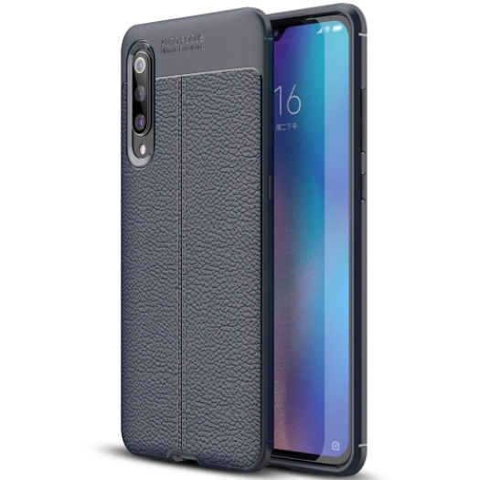 Xiaomi Mi 9 Kılıf Deri Görünümlü Lüks Parmak İzi Bırakmaz Niss Silikon Kapak - Lacivert