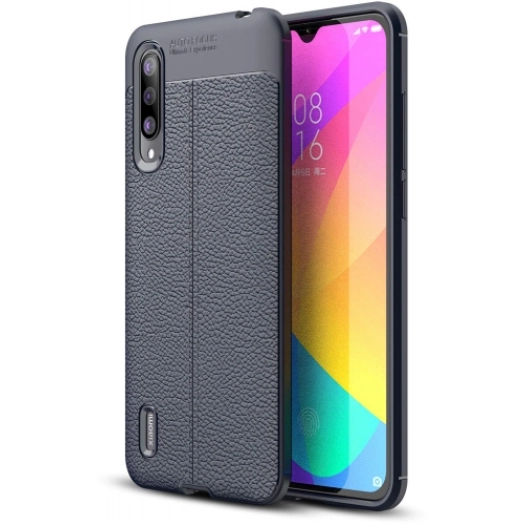 Xiaomi Mi 9 Lite Kılıf Deri Görünümlü Lüks Parmak İzi Bırakmaz Niss Silikon Kapak - Lacivert