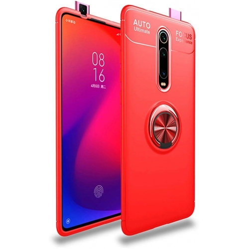 Xiaomi Mi 9T Kılıf Renkli Silikon Yüzüklü Standlı Auto Focus Ravel Kapak - Kırmızı