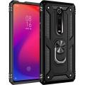 Xiaomi Mi 9T Kılıf Silikon Zırhlı Standlı Yüzüklü Mıknatıslı Tank Kapak - Siyah