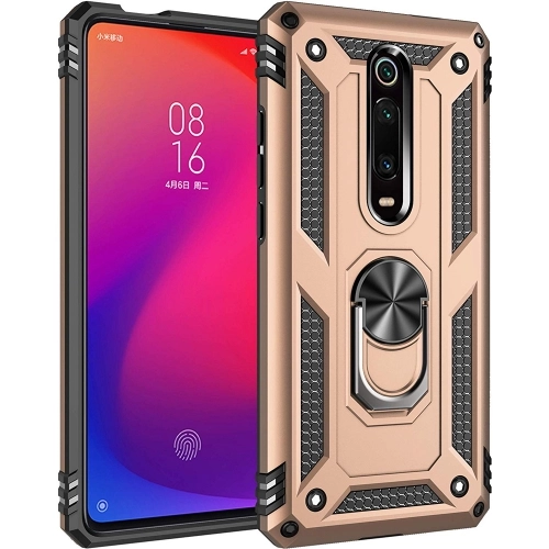 Xiaomi Mi 9T Pro Kılıf Silikon Zırhlı Standlı Yüzüklü Mıknatıslı Tank Kapak - Gold