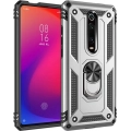 Xiaomi Mi 9T Pro Kılıf Silikon Zırhlı Standlı Yüzüklü Mıknatıslı Tank Kapak - Gri