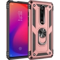 Xiaomi Mi 9T Pro Kılıf Silikon Zırhlı Standlı Yüzüklü Mıknatıslı Tank Kapak - Rose Gold