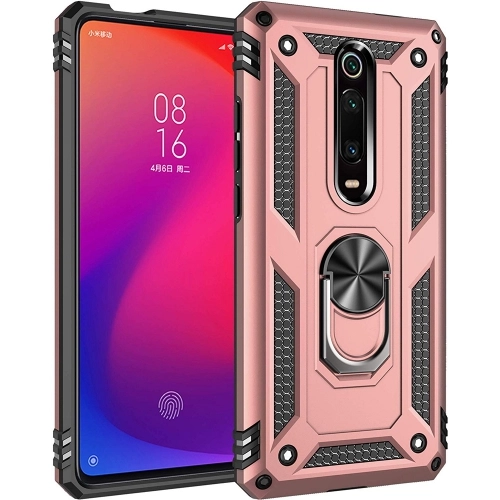 Xiaomi Mi 9T Pro Kılıf Silikon Zırhlı Standlı Yüzüklü Mıknatıslı Tank Kapak - Rose Gold