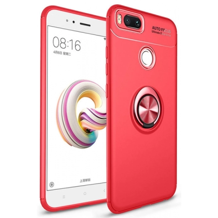 Xiaomi Mi A1 Kılıf Renkli Silikon Yüzüklü Standlı Auto Focus Ravel Kapak - Kırmızı