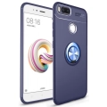 Xiaomi Mi A1 Kılıf Renkli Silikon Yüzüklü Standlı Auto Focus Ravel Kapak - Mavi