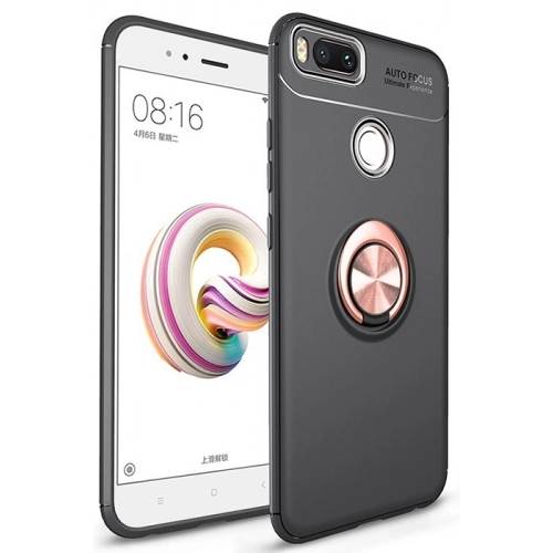 Xiaomi Mi A1 Kılıf Renkli Silikon Yüzüklü Standlı Auto Focus Ravel Kapak - Rose Gold