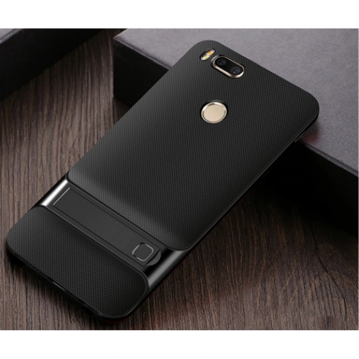 Xiaomi Mi A1 Kılıf Tam Koruma İnce Standlı Esnek Verüs Silikon - Siyah