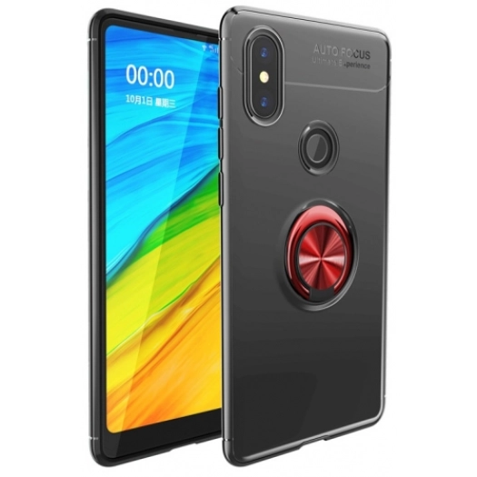 Xiaomi Mi A2 Kılıf Renkli Silikon Yüzüklü Standlı Auto Focus Ravel Kapak - Kırmızı - Siyah