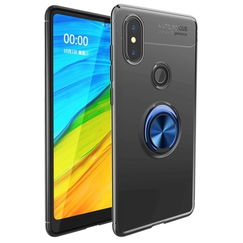 Xiaomi Mi A2 Kılıf Renkli Silikon Yüzüklü Standlı Auto Focus Ravel Kapak - Mavi - Siyah