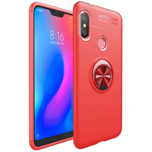 Xiaomi Mi A2 Lite Kılıf Renkli Silikon Yüzüklü Standlı Auto Focus Ravel Kapak - Kırmızı
